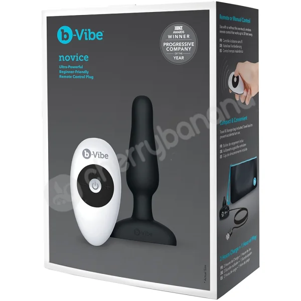 B-vibe Novice Plug Black 4" Vibrating R/C Butt Plug With Travel Case