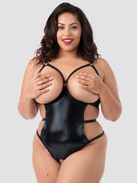 Lovehoney Plus Size Fierce Wet Look Open Cup Teddy