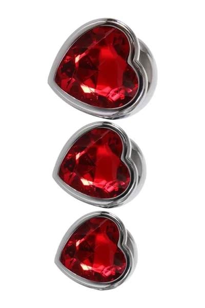 Adam and Eve Metal Butt Plug Set with Red Heart-Shaped Gem Base (3 Pce)