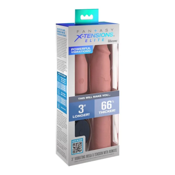 Fantasy X-tensions Elite Silicone Vibrating 9" Penis Extension With 3" Extender & Remote  - Vanilla