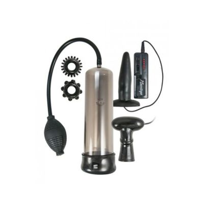 Commander Mens Power Kit Vibrating Penis Sleeve Vibrating Buttplug Two Cockrings Waterproof Black