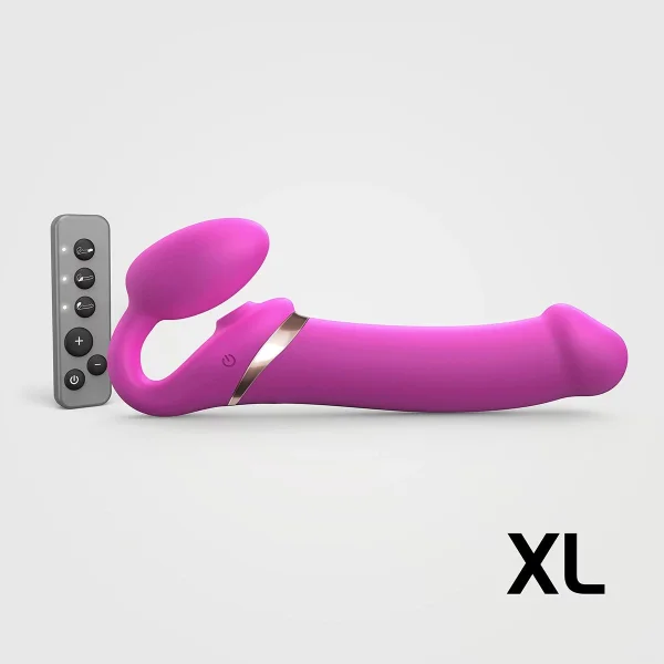 Strap-on-Me Multi Orgasm Silicone Vibrating 3 Motor Remote Strapless Strap-On, Small - Fuchsia