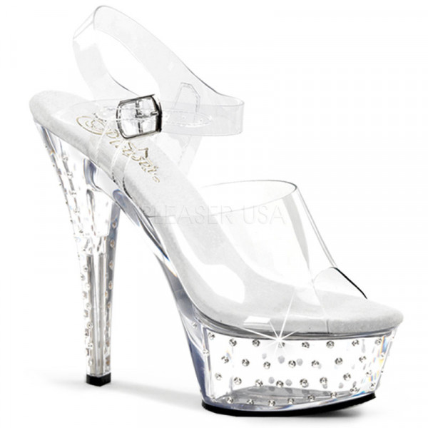STARDUST-608 - 6" Rhinestone Studded Ankle Strap P/F Sandal