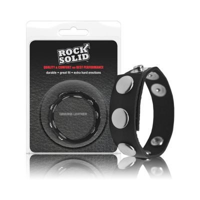 Rock Solid Adjustable Leather 5 Snap Cock Ring black