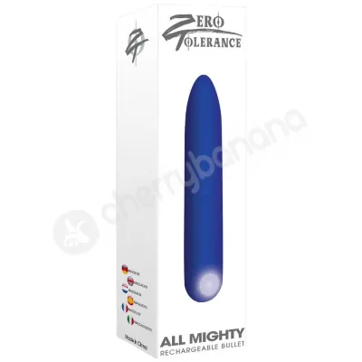 Zero Tolerance All Mighty Bullet Blue Tapered Tip Powerul Vibrating Bullet