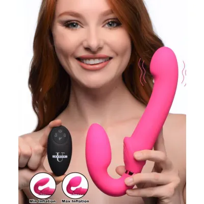 10x Remote Control Ergo fit G pulse Inflatable And Vibrating Strapless Strap on Pink