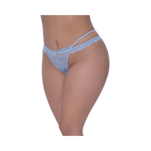 Women's Lingerie: Magic Silk Ooh La Lace Cross Strap Split Crotch Tanga Periwinkle Queen Size