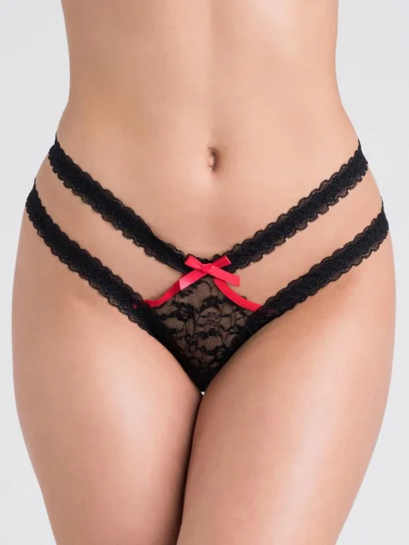 Lovehoney Black Cut-Out Side Crotchless Lace Thong