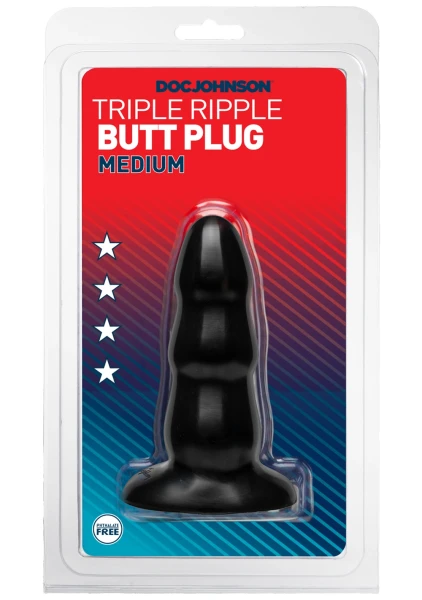 Triple Ripple Butt Plug - Medium - Black