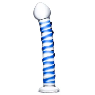 Glas 7 5in Blue Spiral Glass Dildo