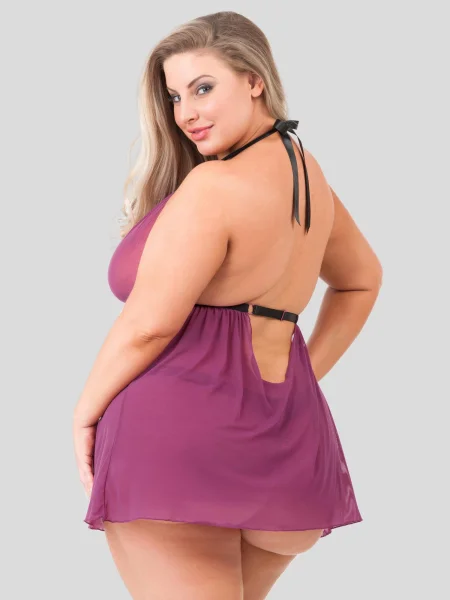 Lovehoney Plus Size Barely There Wine Sheer Babydoll Set