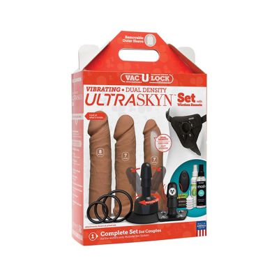 Vac u lock Vibrating Dual Density Ultraskyn Set W wireless Remote Caramel