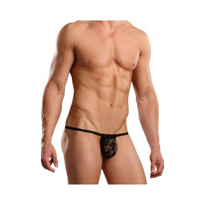 Male Power Stretch Lace Posing Strap Black One Size