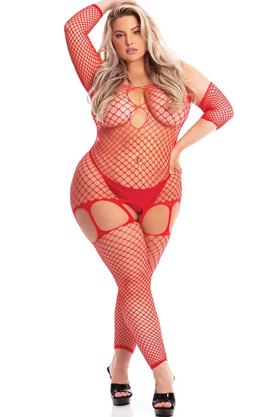 Pink Lipstick In My Head Red Fishnet Bodystocking