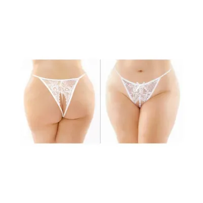 Calla Crotchless Lace Pearl Panty White Queen