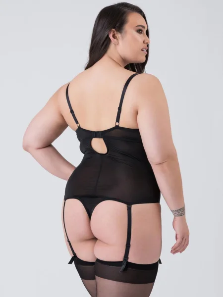 Lovehoney Plus Size Lotus Black Sheer Embroidered Teddy