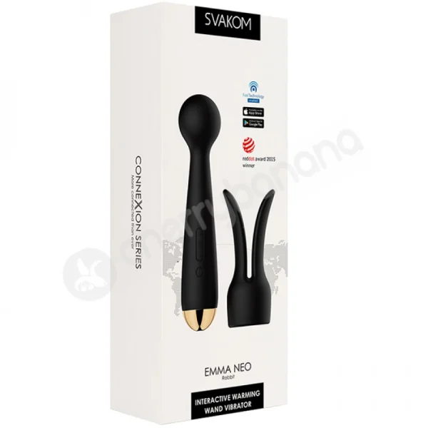 Svakom Emma Neo App Controlled Black Heating Wand With Attachment
