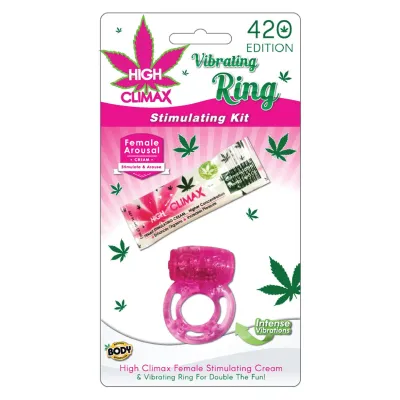 High Climax Vibrating Ring Stimulating Kit w Hemp Seed Oil Pink