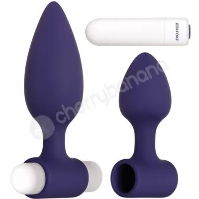 Evolved Dynamic Duo Blue 2 Sized Butt Plugs With Interchangeable Bullet Vibe
