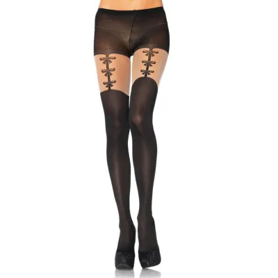 Spandex Opaque Pantyhose with Faux O S Black