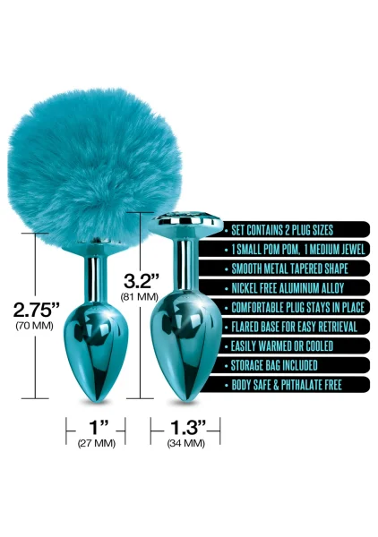 Nixie Metal Butt Plug Set Pom Pom and Jewel Inlaid — image 5 of 18