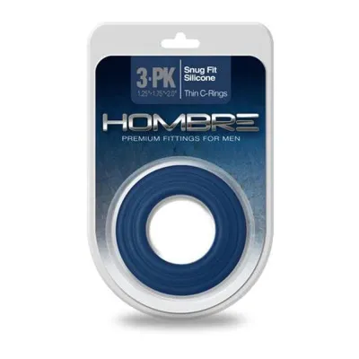 Hombre Snug Fit Silicone Thin C Rings 3 Pack Navy