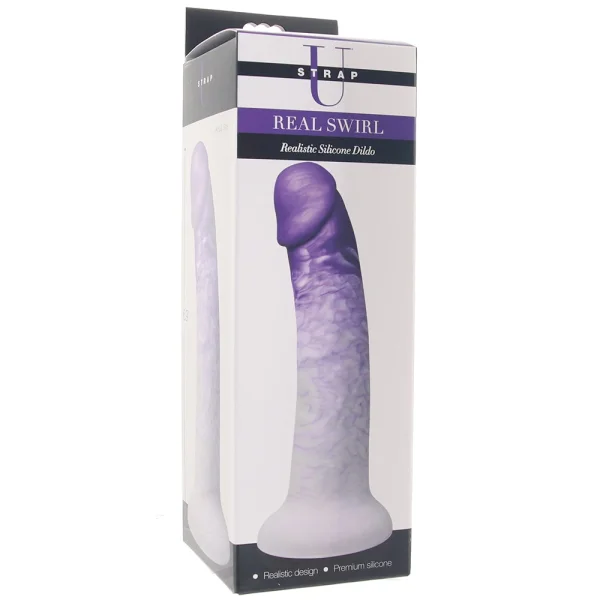 Strap U Real Swirl Realistic 6.9" Silicone Suction Cup Dildo - Purple & White
