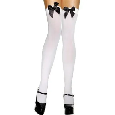 Thigh High Stockings With Black Bow White