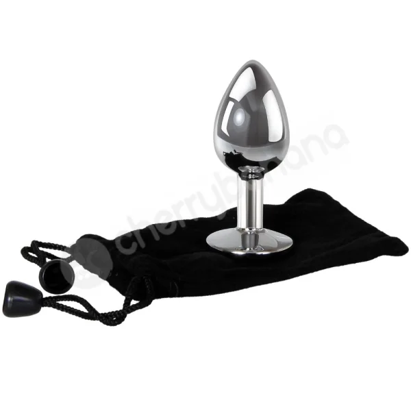 Adam & Eve Medium Clear Gem Metal Anal Plug With Velvet Drawstring Bag
