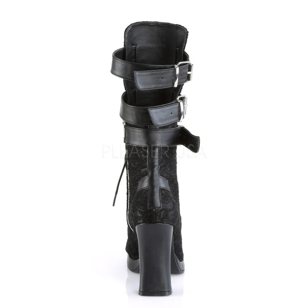 4 inches Heel, 3/4 inches PF Lace-Up Triple Buckled Straps Calf Boot — image 4 of 4