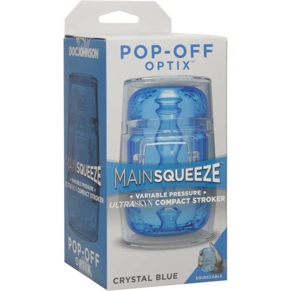 Main Squeeze Pop Off Optix Compact Penis Masturbator by Doc Johnson - Crystal Blue