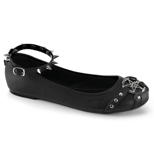Ankle Strap Flat w/Studded Straps & Pentagram Detail