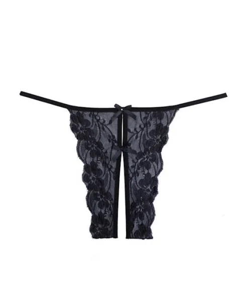 Adore Secrets Crotchless Panty - Black - O/s