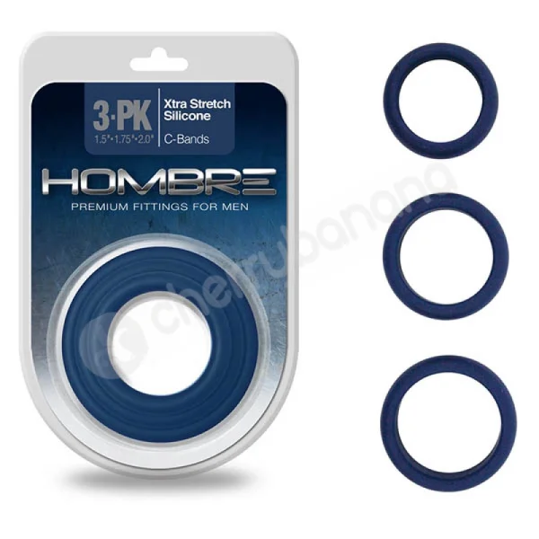 Hombre Xtra Stretch Blue Cock Ring Bands 3 Pack