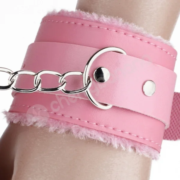Cherry Banana Pink Faux Leather Fluffy Cuffs