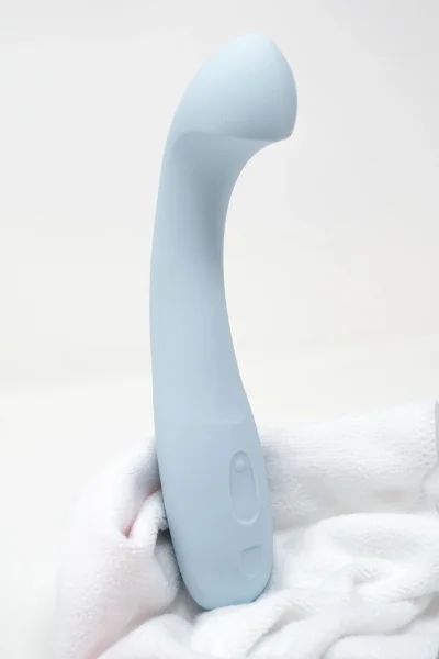 Arc Silicone Waterproof Rechargeable G-Spot Vibrator By Dame - Ice Blue