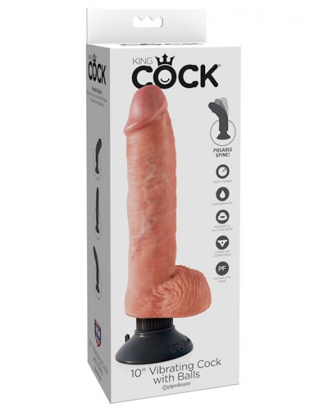 King Cock 10 Inch Vibrating Suction Cup Dildo - Flesh - 10 Inch