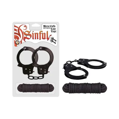 Sinful Metal Cuffs Love Rope Black