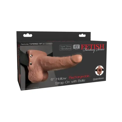 Fetish Fantasy Series 6 Hollow Rechargeable Strap on With Balls Tan