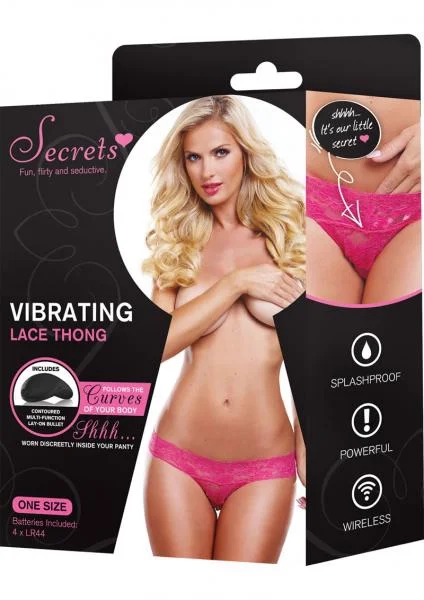 Secrets Vibrating Lace Thong Pink OS — image 4 of 4