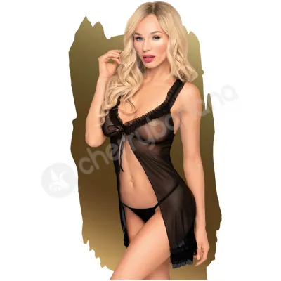 Penthouse Lingerie Plus Size Black After Sunset Babydoll With Thong