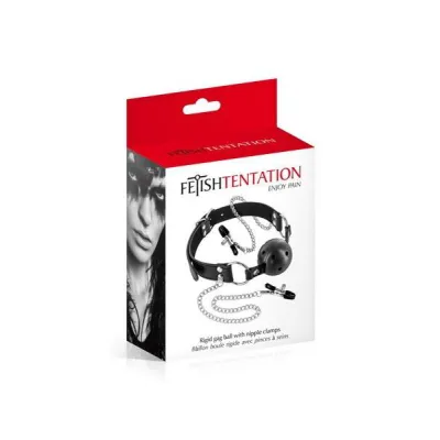 Fetish Tentation Rigid Ball Gag with Nipple Clamps