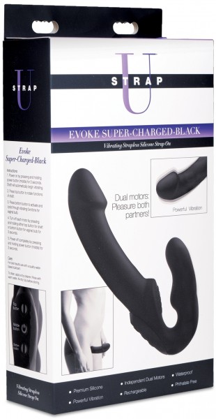 Evoke Rechargeable Vibrating Silicone Strapless Strap-on - Black
