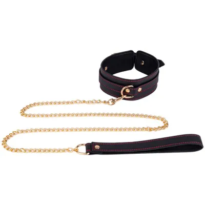Bondara Black Contrast Stitch Faux Leather Collar and Leash