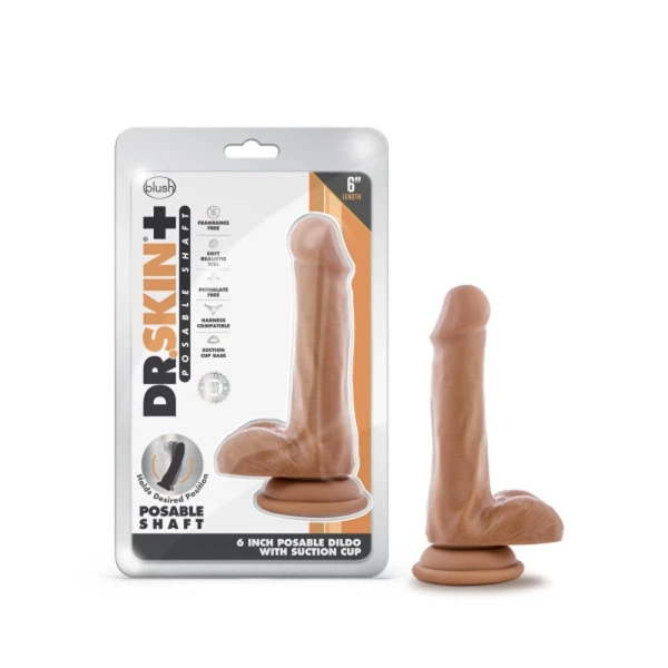 Dr. Skin Plus Posable Dildo With Balls 6 In. Mocha
