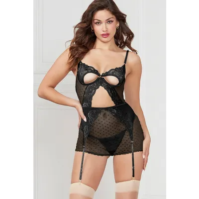 Seven Til Midnight Shimmerwing 2 Piece Black Open Cup Chemise Set
