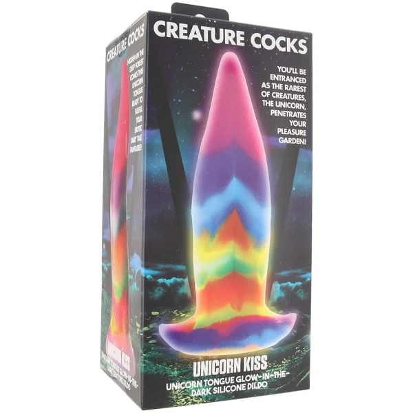 Unicorn Tongue Rainbow Glow In The Dark 7.4" Silicone Suction Cup Dildo By Creature Cocks