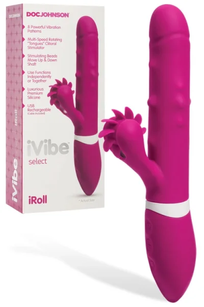 Doc Johnson iVibe Select iRoll 9.5" Beaded Rabbit Vibrator with Rotating Tongues