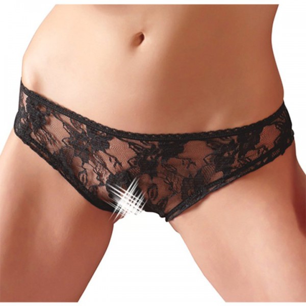 Cottelli Collection Sheer Lace Crotchless Knicker