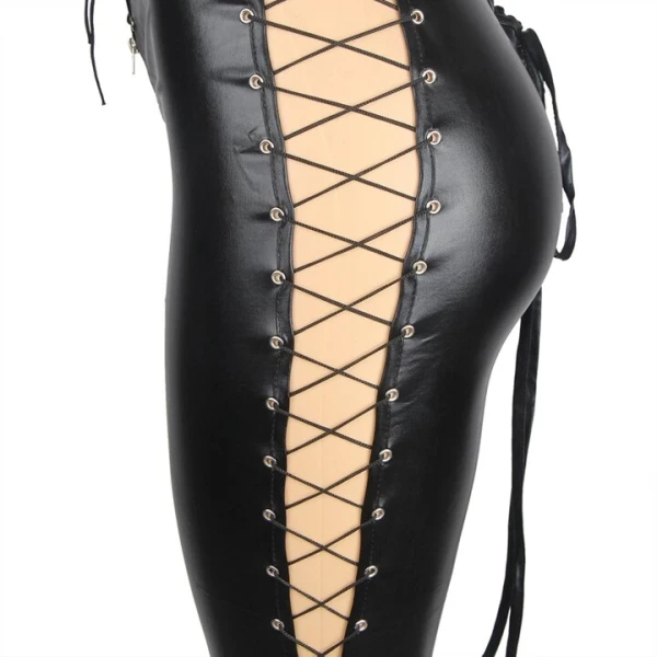 Bondara Siren Strut Wet Look Zip-Up Crotchless Catsuit